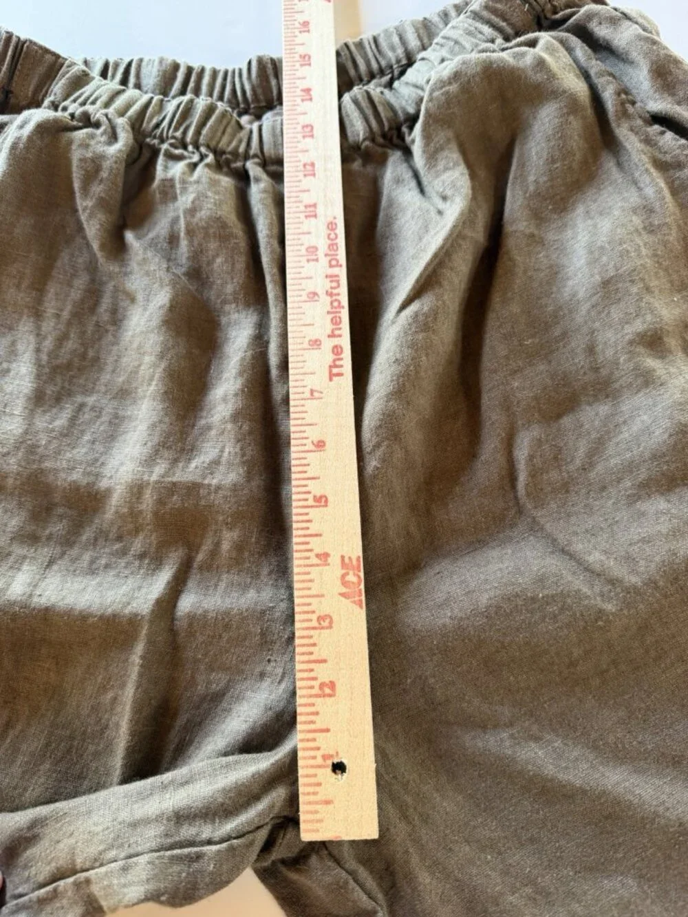 Vintage FLAX brown 100% linen pull-on elastic lagenlook city shorts M comfy